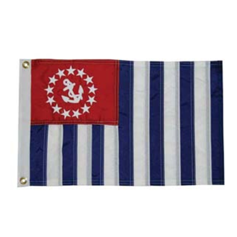 US Power Squadron Ensign Flag featuring embroidered stars, a red canton with a fouled anchor, and blue and white vertical stripes.