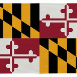 Maryland State Flag 12 x 18 Printed Nylon with black and yellow diamond pattern, canvas header, brass grommets, and UV-resistant material, suitable for outdoor use.