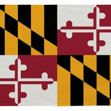 Maryland State Flag 12 x 18 Printed Nylon with black and yellow diamond pattern, canvas header, brass grommets, and UV-resistant material, suitable for outdoor use.