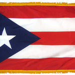 Puerto Rico Flag 3' x 5' INDOOR Printed Nylon, showing a white star within a blue triangle, designed with a flannel-lined pole sleeve and Velcro tabs.