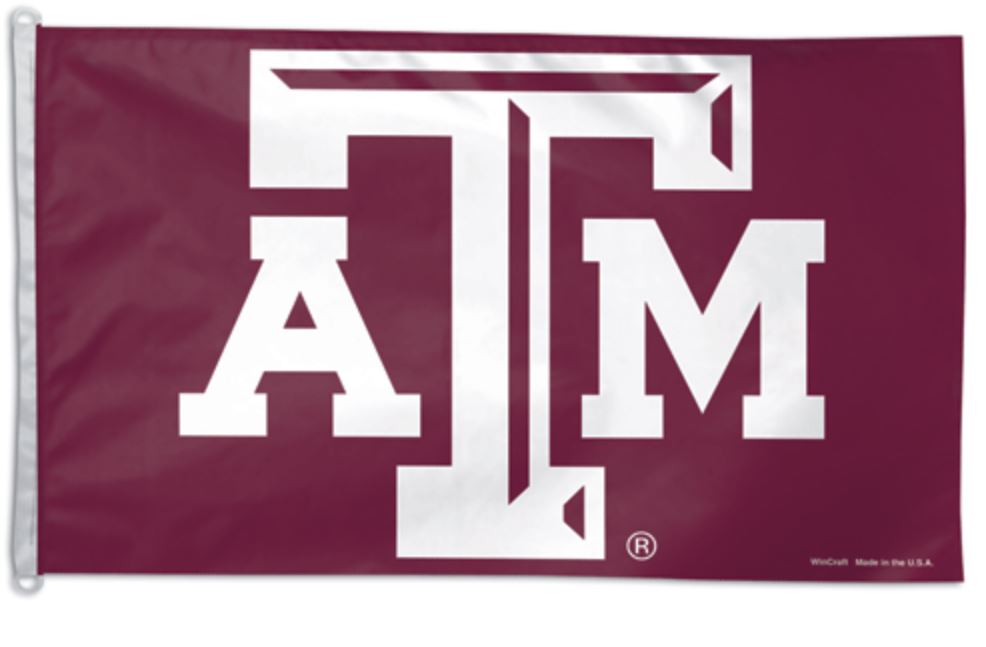 Texas A&M Aggies 3' x 5' Polyester Flag featuring the team's logo and official NCAA branding with header and sturdy D-rings.