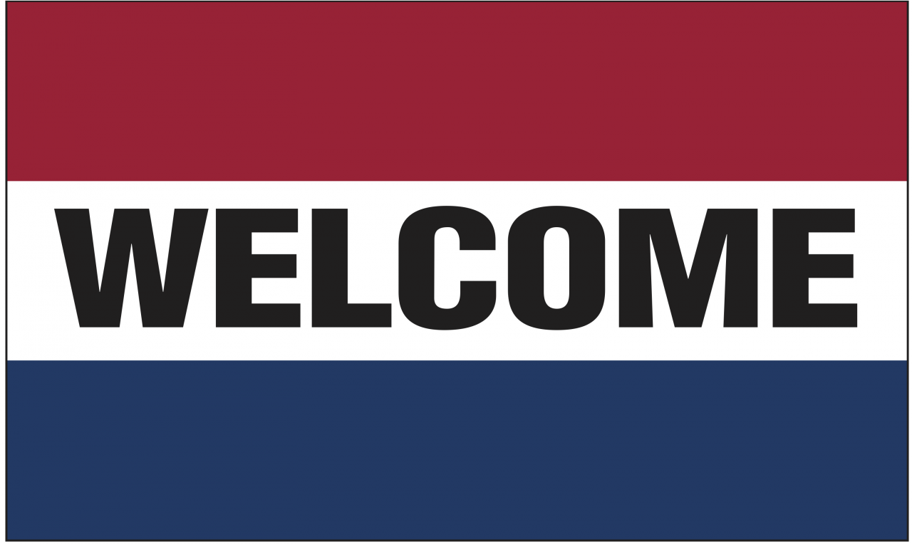 WELCOME Flag 3' x 5' Printed Nylon with header and brass grommets. Ideal for open houses, new businesses, and properties for sale.