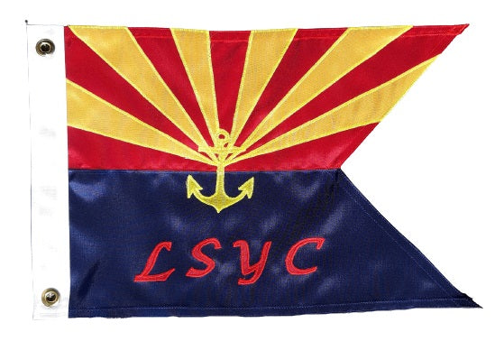 Custom SEWN Personalized Flag featuring an anchor and text, showcasing high-quality stitching and durable materials, ideal for yacht clubs, marinas, and boating enthusiasts.