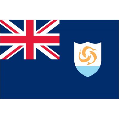 Anguilla Courtesy Flag 12 x 18, Marine-grade nylon with canvas header and brass grommets, featuring the Anguilla emblem with three fish in a circle.