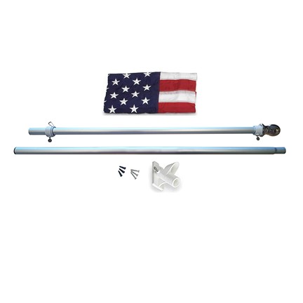 3' x 5' American Flag and Pole Kit - Nylon US Flag with 6' aluminum pole, chrome ball top, and mounting bracket.