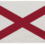 Alabama State Flag 5' x 8' Printed Nylon, featuring a crimson St. Andrew's cross on a white field, with brass grommets for outdoor use.