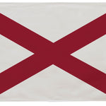 Alabama State Flag 3' x 5' printed on nylon with a crimson St. Andrew's cross, canvas header, and brass grommets for outdoor use.