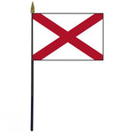 Alabama Stick Flag - 4 x 6 Desktop Flag, mounted on a 10.5 plastic stick with a gold spear finial, made from polyester with sewn edges.