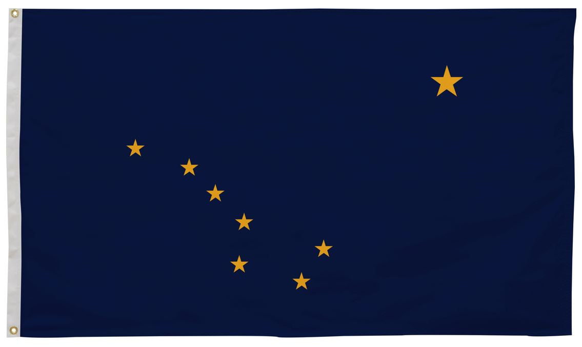 Alaska State Flag 5' x 8' Printed Nylon with stars, strong canvas header, and brass grommets for outdoor use.