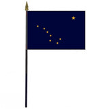 Alaska Stick Flag - 4 x 6 Desktop Flag with gold stars, mounted on a 10.5 plastic stick with a gold spear finial.