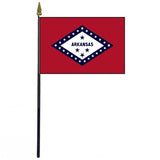 Arkansas Stick Flag - 4 x 6 Desktop Flag mounted on a 10.5 plastic stick with a gold spear finial, featuring sewn edges and bright polyester colors.