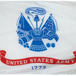 US Army Flag Printed Nylon 3' x 5', featuring the Department of the Army seal on a white background with United States Army and 1775 inscriptions.