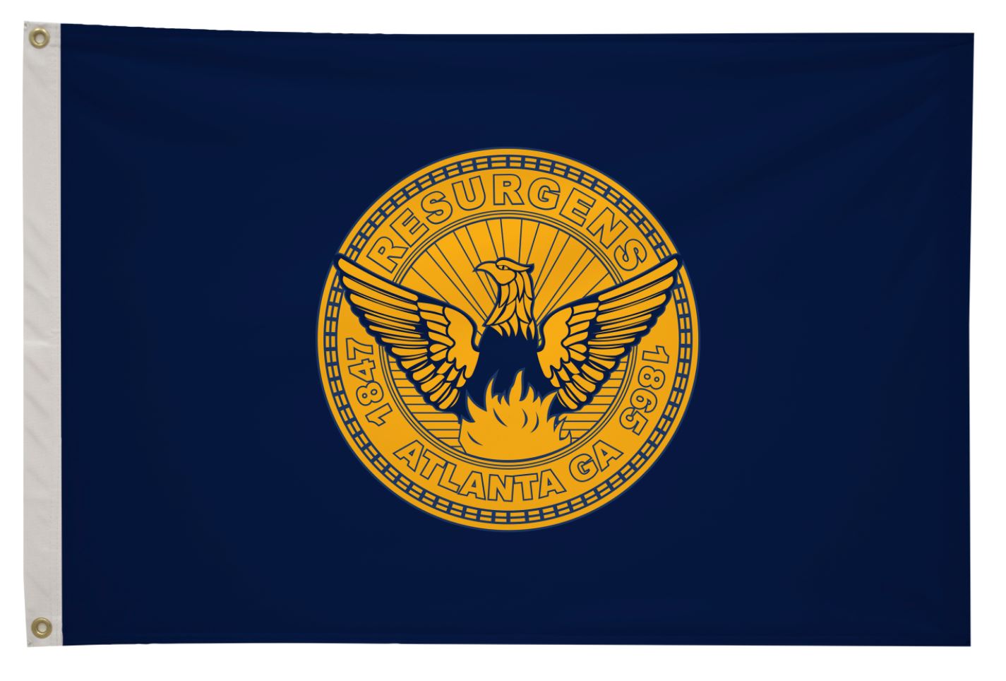 City of Atlanta Flag Printed Nylon 3' x 5' featuring a bird emblem and circular design, made for durability with brass grommets and canvas header.