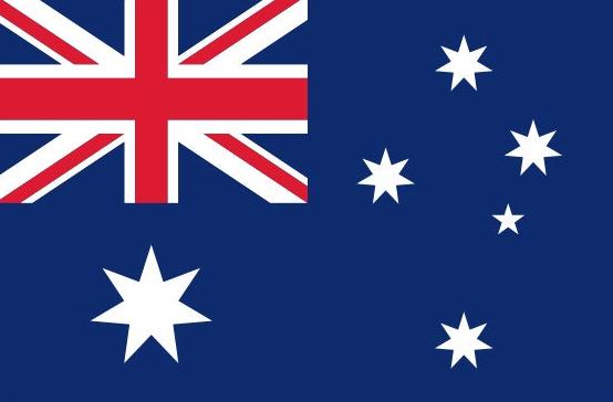 Australia Flag Printed Nylon 5' x 8' with white stars on blue background, strong canvas header, two brass grommets, and four rows of lock-stitching.