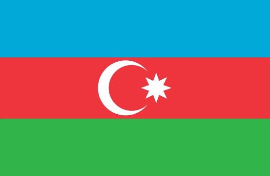 Azerbaijan Flag Printed Nylon 3' x 5': Features white crescent and star on a red background, strong canvas header, brass grommets, UV resistant, suitable for indoor or outdoor use.