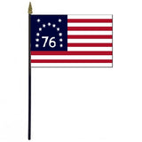 Bennington Stick Flag 4 x 6 on a 10.5 plastic stick with a gold spear finial, featuring 13 stars and 13 stripes.