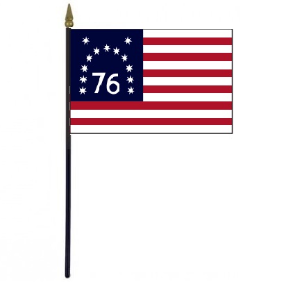 Bennington Stick Flag 4 x 6 on a 10.5 plastic stick with a gold spear finial, featuring 13 stars and 13 stripes.