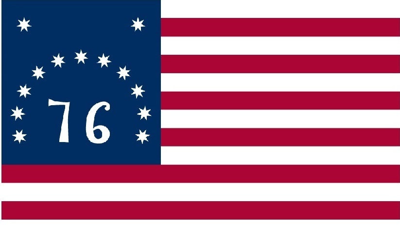 Bennington 12 x 18 Historic American Flag Printed Nylon, featuring 13 stars, 13 stripes, and a prominent '76' in the blue canton.