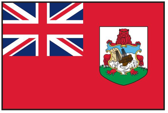 Bermuda Courtesy Flag 12 x 18, featuring a red lion with a ship crest, made of durable Marine-grade nylon with canvas header and brass grommets.