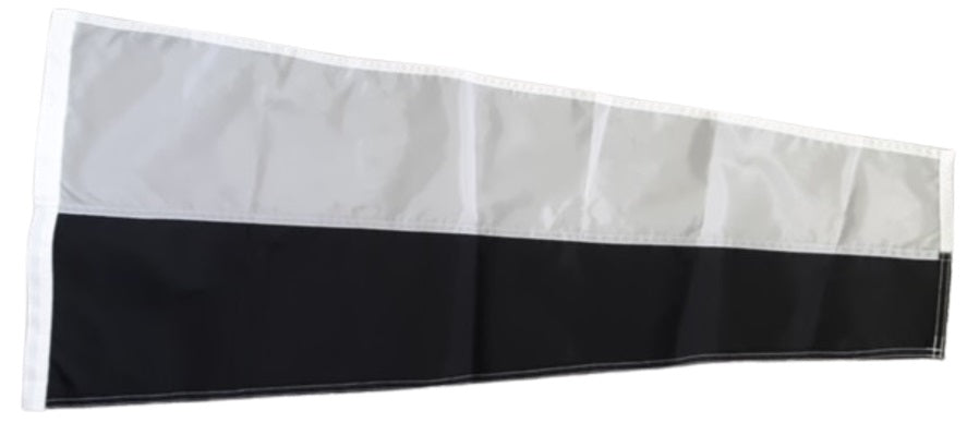 6 Code Signal Pennant Size 2 sewn nylon, 16 x 36, featuring a canvas header and brass grommets, displayed unfurled. Made in the USA.