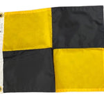 Lima Code Signal Flag Sewn Nylon with Header and Grommets Size 0 displayed on a white surface, showcasing its rectangular shape and durable construction.