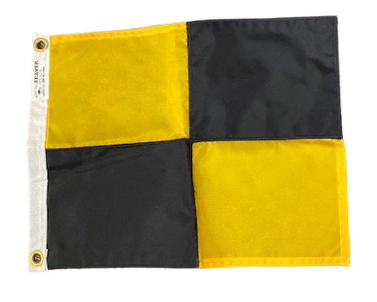 Lima Code Signal Flag Sewn Nylon with Header and Grommets Size 0 displayed on a white surface, showcasing its rectangular shape and durable construction.