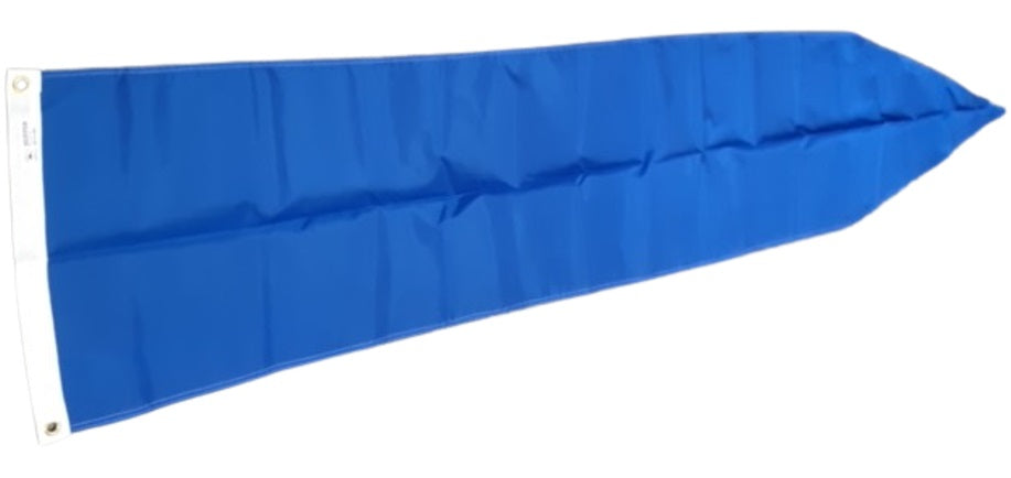 Blue Solid Color Nylon Flag Pennant 18 x 8' displayed against a white background. The pennant is made of 200 denier nylon, ideal for outdoor use.