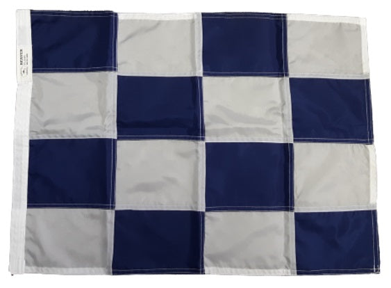 November Code Signal Flag, size 18 x 24, sewn 200 denier nylon, featuring a checkered pattern, with canvas header and brass grommets. Made in the USA.