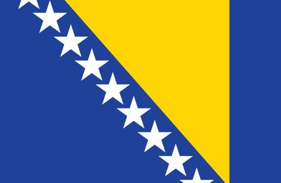 Bosnia-Herzegovina Flag Printed Nylon 3' x 5', featuring white stars on a blue and yellow background, with strong canvas header and brass grommets.