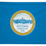 City of Boston Flag Printed Nylon 3' x 5', featuring a city emblem within a white and yellow circle, designed for durability with brass grommets and lock-stitching.