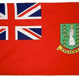 British Virgin Islands Courtesy Flag 12 x 18, featuring a detailed emblem with a woman in a white dress, made of Marine-grade nylon with canvas header and brass grommets.