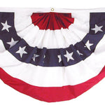 Patriotic Pleated Fan 18 x 36 Poly Cotton Blend with red, white, and blue pleats, featuring brass grommets for easy hanging.