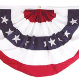 Patriotic Pleated Fan 18 x 36 Poly Cotton Blend with red, white, and blue pleats, featuring brass grommets for easy hanging.