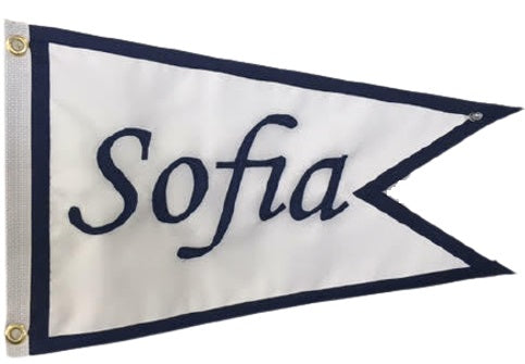 Custom SEWN Personalized Flags featuring black text on a white background, highlighting top-quality craftsmanship and durable materials, made by experienced seamstresses in the USA.