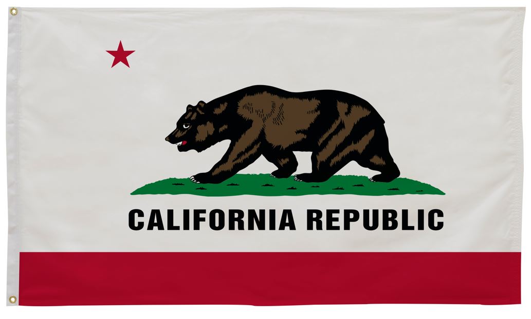 California State Flag 12 x 18 Printed Nylon featuring a bear walking on grass, with strong canvas header and brass grommets, suitable for outdoor use.