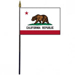 California Stick Flag - 4 x 6 Desktop Flag featuring a bear, mounted on a 10.5 plastic stick with gold spear finial.