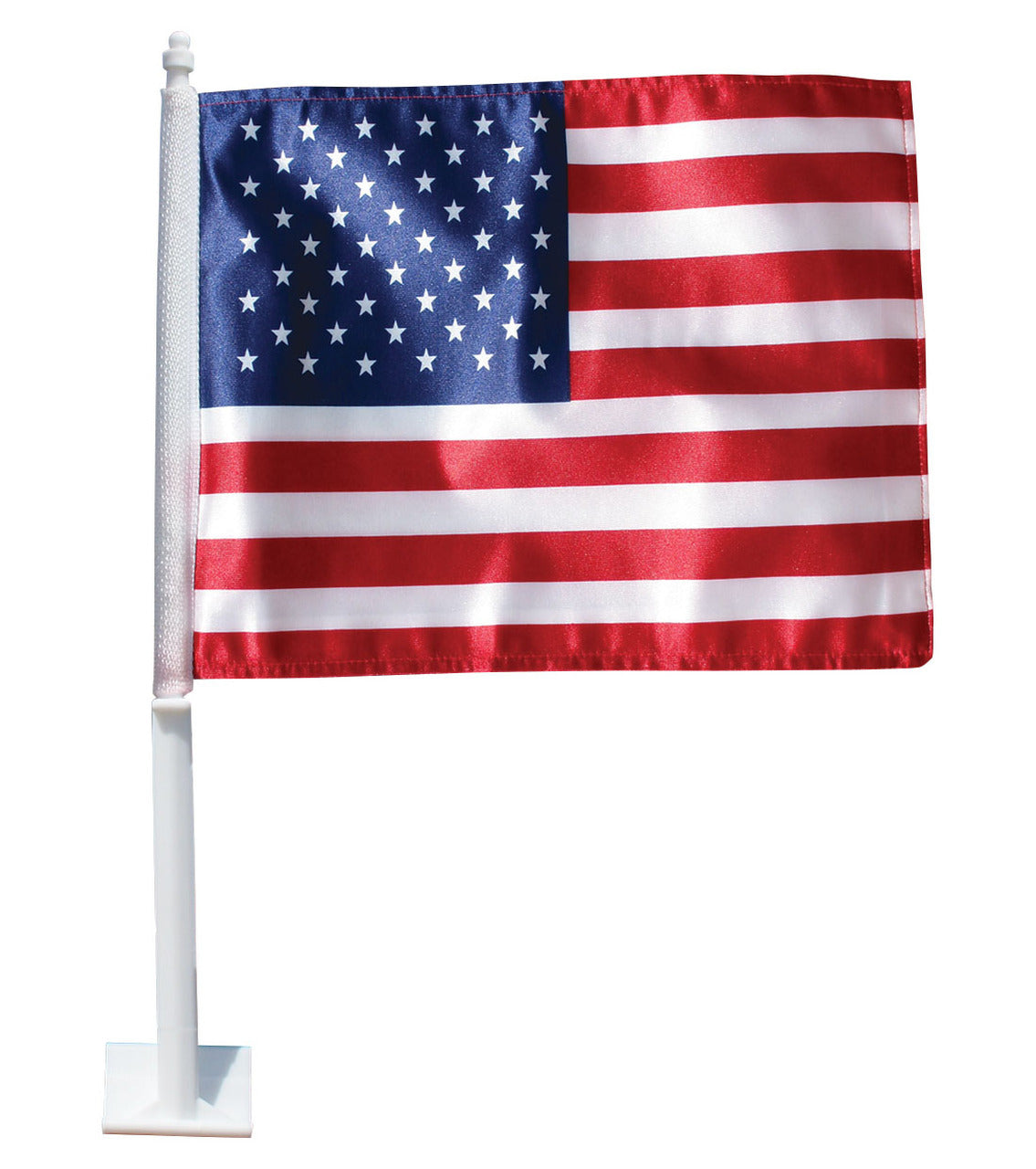 US Flag for Car Window - 11 x 14 knit polyester with 21 pole, featuring stars and stripes, designed for durable display from a car window.