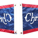 Chris Craft Vintage Boat Burgee, 16x24 sewn applique nylon, featuring retro Chris Craft text, custom-sewn with white canvas header and brass grommets.