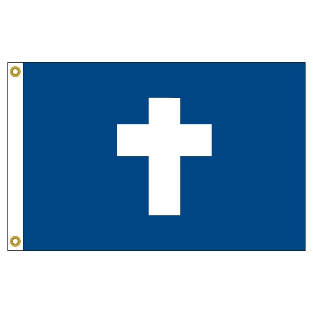 Chaplain Yacht Club Officer Flag Sewn Applique Nylon 12 x 18, featuring a white cross on a blue background, durable, UV-resistant, with brass grommets. Made in Florida.