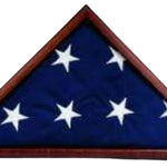 US Flag Memorial CHERRY Case for 5' x 9.5' US Flag, showcasing a flag with stars in a solid cherry wood frame and a beveled glass front.