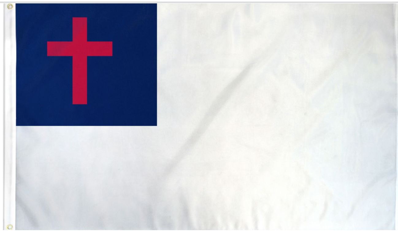 Christian Flag 3' x 5' Printed Nylon, featuring a red Latin cross inside a blue canton on a white field, with brass grommets and canvas header.