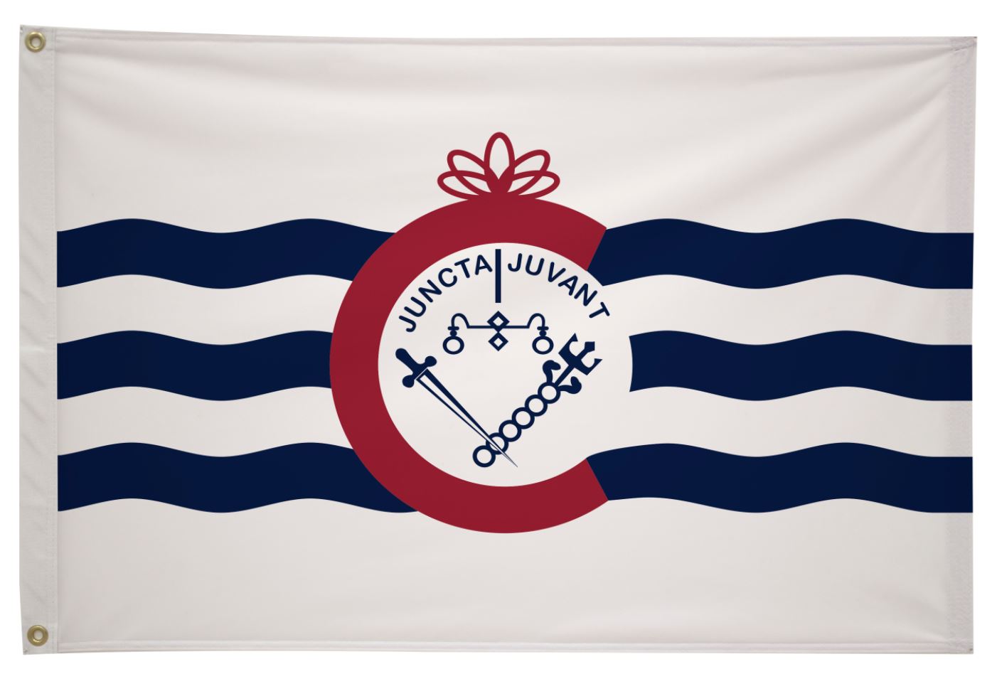 City of Cincinnati Flag Printed Nylon 3' x 5' featuring a logo with a sword, made of durable nylon, ideal for indoor/outdoor use.