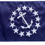 Commodore Yacht Club Officer Flag with sewn applique stars and anchor, 12 x 18 nylon, durable and fast-drying, made in Florida with brass grommets.