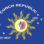 Conch Republic Flag 3' x 5' Printed Nylon with yellow sun and white text on blue background, featuring strong canvas header and brass grommets.