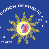 Conch Republic Flag 5' x 8' Printed Nylon with yellow sun, white text, strong canvas header, and brass grommets for outdoor use.