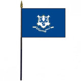 Connecticut Stick Flag - 4 x 6 Desktop Flag mounted on a 10.5 plastic stick with gold spear finial, featuring a white emblem on a blue background.