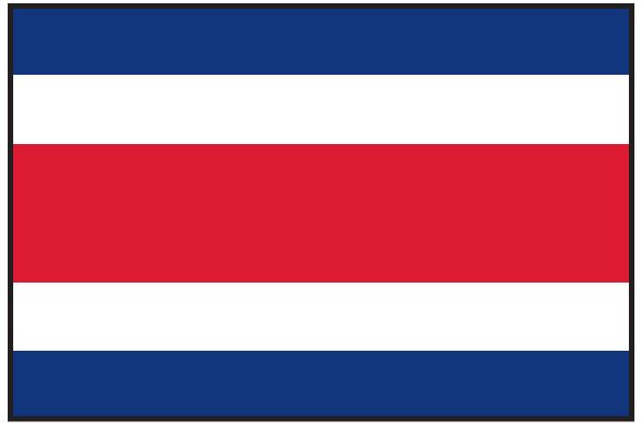 Costa Rica Courtesy Flag, 12 x 18, Marine-grade solarmax nylon, strong canvas header, brass grommets, showcasing precise rectangular design.