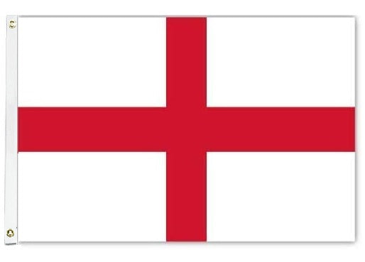 St. George Cross Flag Printed Nylon 3' x 5', featuring a red cross on a white background, made of durable SolarGuard nylon with brass grommets.