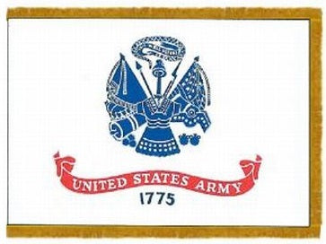 Close-up of the Crown US Army Flag Printed Nylon 4' x 6', featuring the official Army seal and United States Army inscription on a white background.