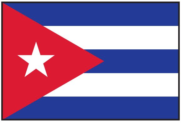 Cuba Courtesy Flag 12 x 18 with a white star on a red triangle, marine-grade nylon, canvas header, and brass grommets.